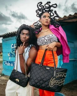 SPRAYGROUND® NOIR QUILT GOLD CHAIN SHARK HANDBAG