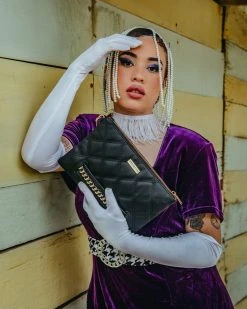 SPRAYGROUND® NOIR QUILT GOLD CHAIN SHARK CROSSOVER CLUTCH CROSSOVER CLUTCHES