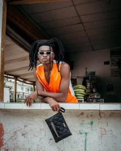 SPRAYGROUND® NOIR QUILT GOLD CHAIN SHARK CROSSOVER CLUTCH CROSSOVER CLUTCHES