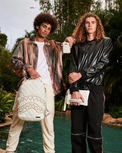 SPRAYGROUND® CROSSOVER CLUTCHES RIVIERA LE BLANC GOLD CHAIN SHARK CROSSOVER CLUTCH