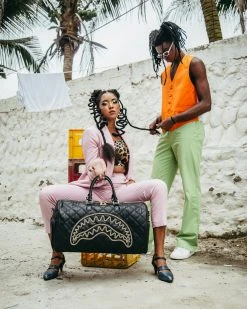 SPRAYGROUND® BAGS NOIR QUILT GOLD CHAIN SHARK DUFFLE