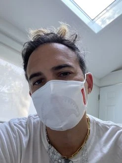 SPRAYGROUND® ADULT WHITE ON WHITE SHARK FORM-FITTING FACE MASK FACE MASKS