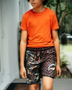 SPRAYGROUND® KIDS CHECKS & CAMO SWIM TRUNKS SWIMWEAR