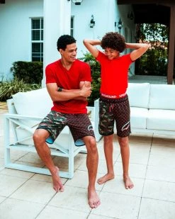 SPRAYGROUND® KIDS CHECKS & CAMO SWIM TRUNKS SWIMWEAR
