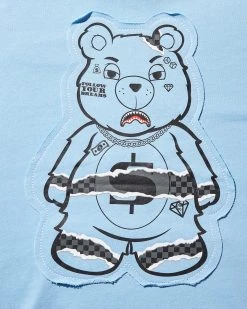 SPRAYGROUND® RIPPED MONEY BEAR HOODY (LT BLUE) APPAREL+GEAR
