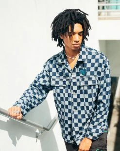 SPRAYGROUND® MONEY BEAR CHECK DENIM JACKET (NAVY)