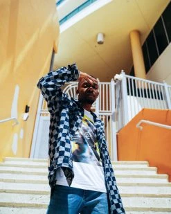 SPRAYGROUND® MONEY BEAR CHECK DENIM JACKET (NAVY)