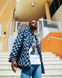 SPRAYGROUND® MONEY BEAR CHECK DENIM JACKET (NAVY)