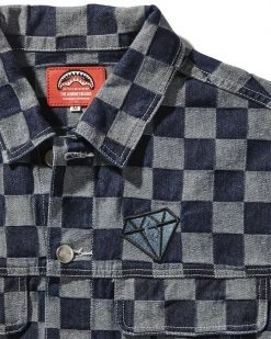SPRAYGROUND® MONEY BEAR CHECK DENIM JACKET (NAVY)