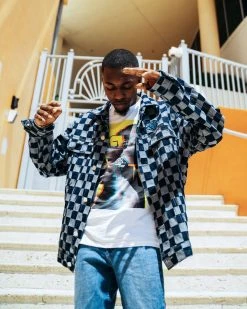 SPRAYGROUND® MONEY BEAR CHECK DENIM JACKET (NAVY)