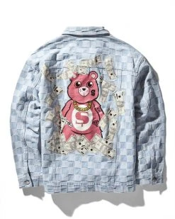 SPRAYGROUND® MONEY BEAR CHECK DENIM JACKET (LT BLUE)