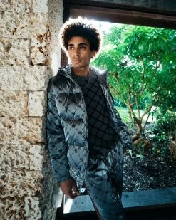 SPRAYGROUND® MONEYGRAM PUFFER JACKET (PLATINUM) APPAREL+GEAR