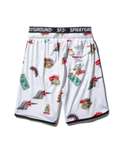 SPRAYGROUND® PATCH ALL-IN CORTO SWIM TRUNKS (WHITE) SWIMWEAR