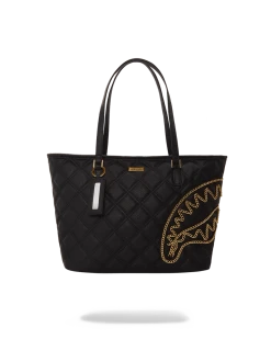 SPRAYGROUND® BAGS NOIR QUILT GOLD CHAIN SHARK TOTE