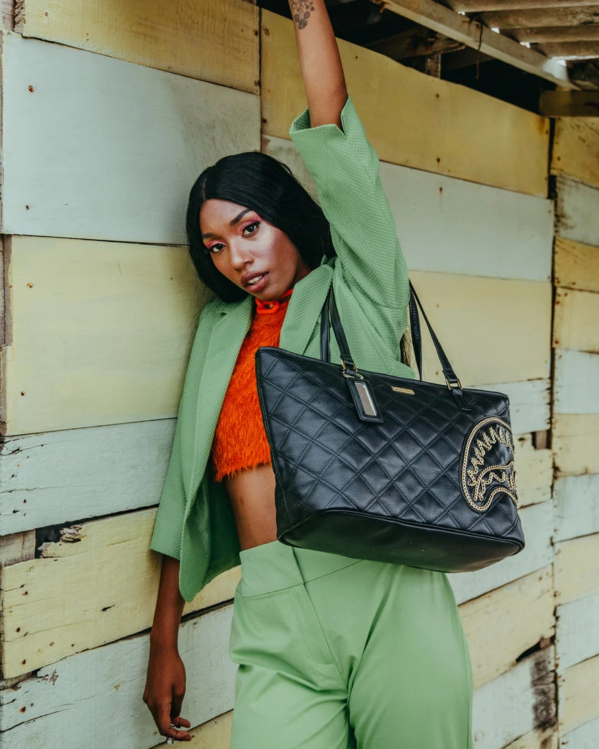 SPRAYGROUND® BAGS NOIR QUILT GOLD CHAIN SHARK TOTE 4 SPRAYGROUND® BAGS NOIR QUILT GOLD CHAIN SHARK TOTE