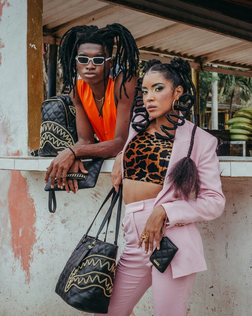 SPRAYGROUND® BAGS NOIR QUILT GOLD CHAIN SHARK TOTE 14 SPRAYGROUND® BAGS NOIR QUILT GOLD CHAIN SHARK TOTE