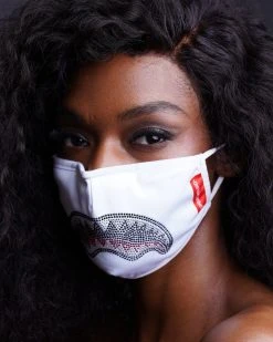 SPRAYGROUND® FACE MASKS TRINITY DIAMOND SHARK (WHT) POLYESTER FACE MASK