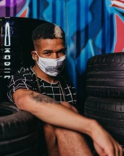 SPRAYGROUND® FACE MASKS TRINITY DIAMOND SHARK (WHT) POLYESTER FACE MASK