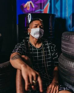 SPRAYGROUND® FACE MASKS TRINITY DIAMOND SHARK (WHT) POLYESTER FACE MASK