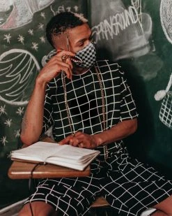 SPRAYGROUND® SHARKS IN PARIS (GRAY) VEGAN LEATHER FACE MASK FACE MASKS