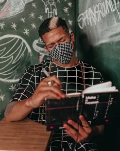 SPRAYGROUND® SHARKS IN PARIS (GRAY) VEGAN LEATHER FACE MASK FACE MASKS