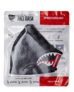 SPRAYGROUND® SHARKS IN PARIS (GRAY) VEGAN LEATHER FACE MASK FACE MASKS