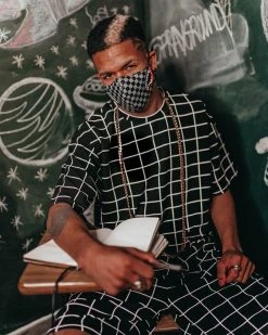 SPRAYGROUND® SHARKS IN PARIS (GRAY) VEGAN LEATHER FACE MASK FACE MASKS