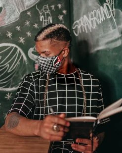 SPRAYGROUND® SHARKS IN PARIS (GRAY) VEGAN LEATHER FACE MASK FACE MASKS