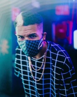 SPRAYGROUND® SHARKS IN PARIS (GRAY) VEGAN LEATHER FACE MASK FACE MASKS