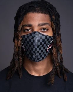 SPRAYGROUND® SHARKS IN PARIS (GRAY) VEGAN LEATHER FACE MASK FACE MASKS