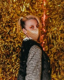 SPRAYGROUND® FACE MASKS GOLD MONEYGRAM VEGAN LEATHER FACE MASK