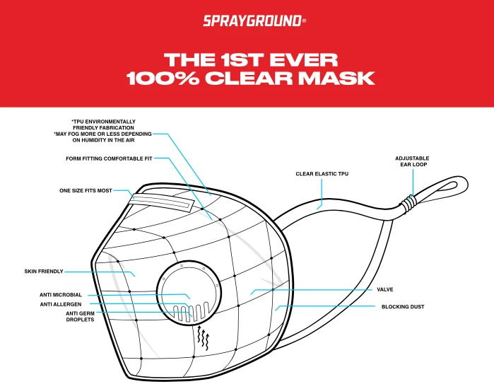 SPRAYGROUND® SPRAYGROUND CLEAR MASK (ADULT) FACE MASKS 14 SPRAYGROUND® SPRAYGROUND CLEAR MASK (ADULT) FACE MASKS